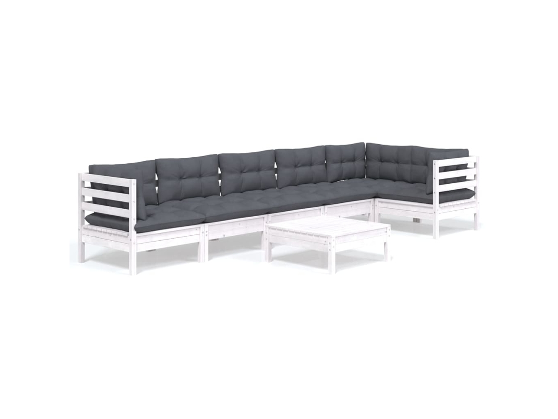 Conjunto de 7 Lounge de Jardim com Almofadões Pinho Branco MAISON EXCLUSIVE
