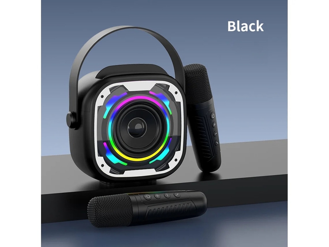 Mini máquina de karaokê sem Bluetooth com microfone duplo para entretenimento de festa preto Yizhood