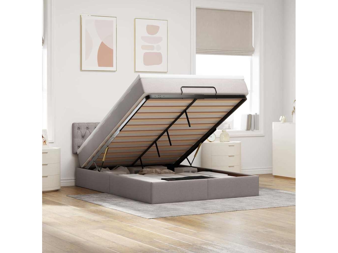 Vidaxl Cama Otomana Com Colchão Leds 140x200 Cm Tecido Cinza