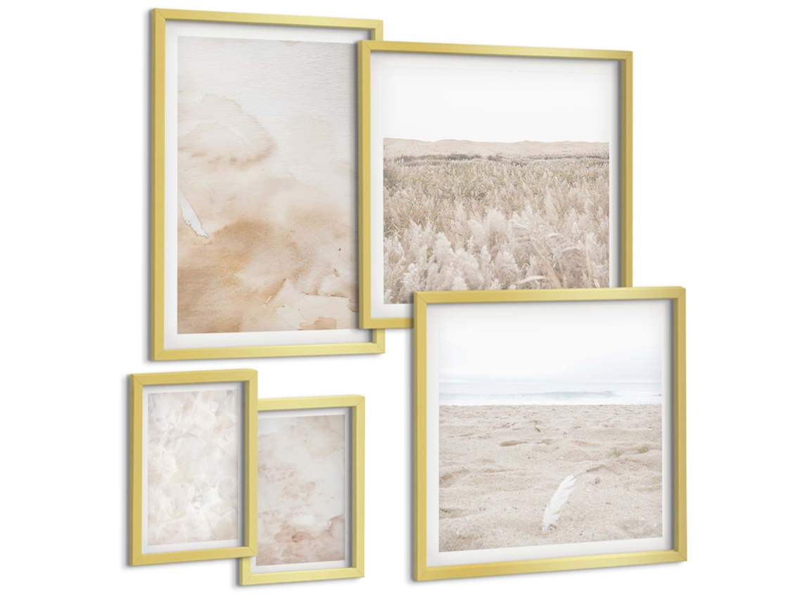 Quadros Decorativos Para Parede Formas Abstratas De Plantas Moldura Dourada Quadros Para A Sala De Estar Espelharte (conjunto De 5 Imagens)
