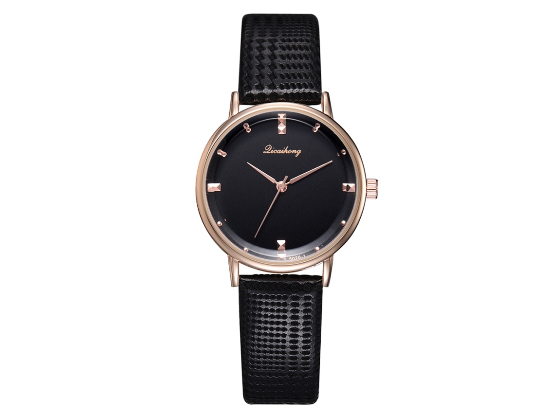 Relógio de Pulso Feminino Simples de Quartzo com Cinto de Couro Pu Preto