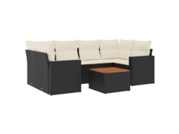 Conjunto de 7 Sofás para Jardim com Almofadões Vime Pe Preto MAISON EXCLUSIVE (7 pcs)