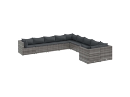 Maison Exclusive - 10 Pcs Conjunto Sofás De Jardim C/ Almofadões Vime Pe Cinzento
