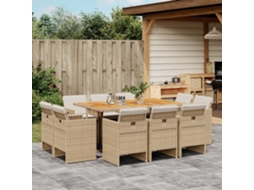 Vidaxl 11 Pcs Conjunto De Jantar P/ Jardim Com Almofadões Vime Pe Bege