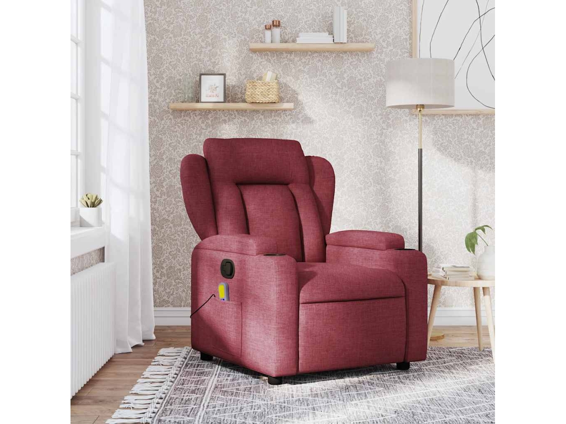 Vidaxl Poltrona De Massagens Reclinável Tecido Vermelho Tinto