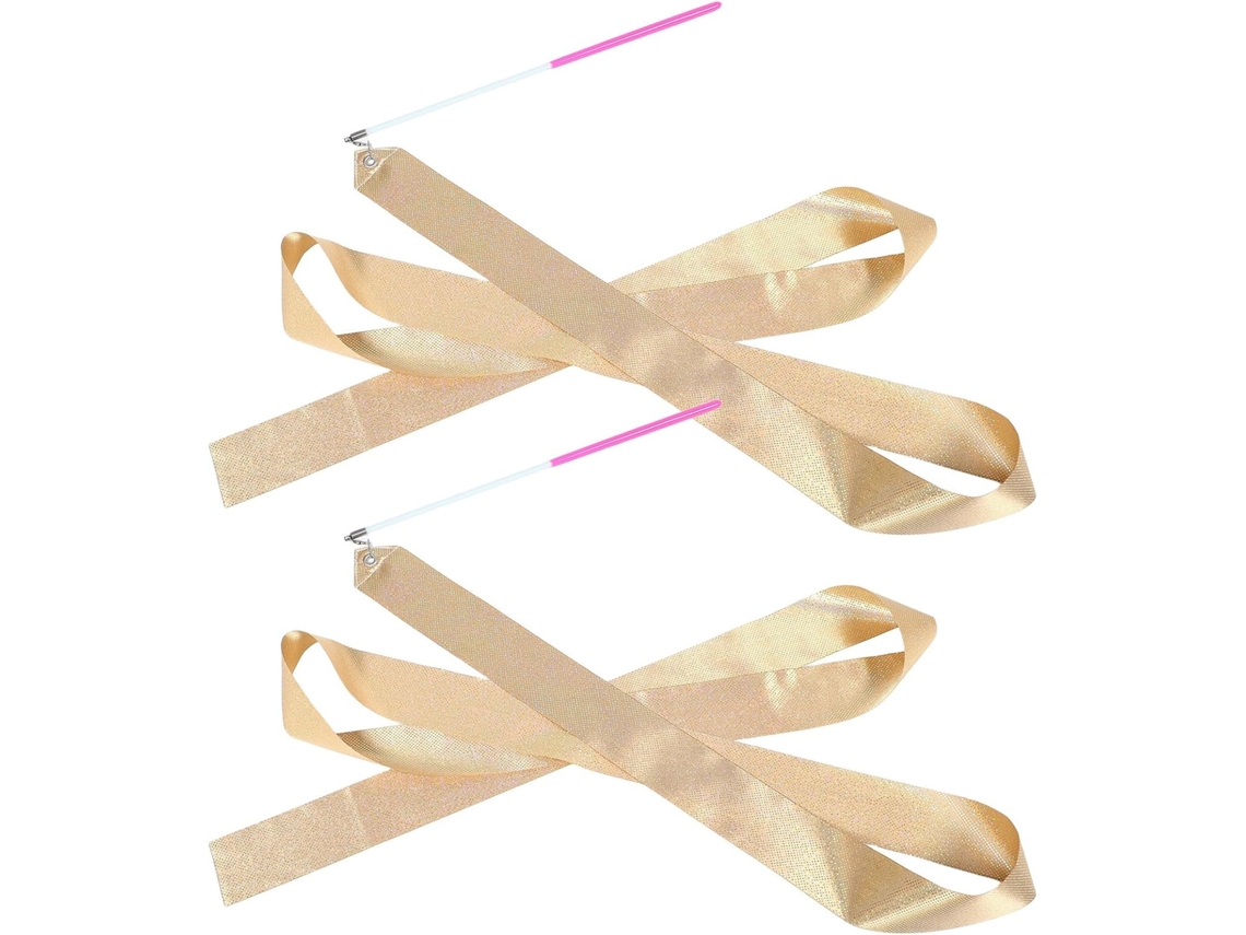 Fitas Giratórias Brilhantes Para Ginástica E Dança, 2 Peças, 2 X 45 Cm, Cabo Rosa E Dourado Fitas Giratórias Brilhantes Para Ginástica Gokoco