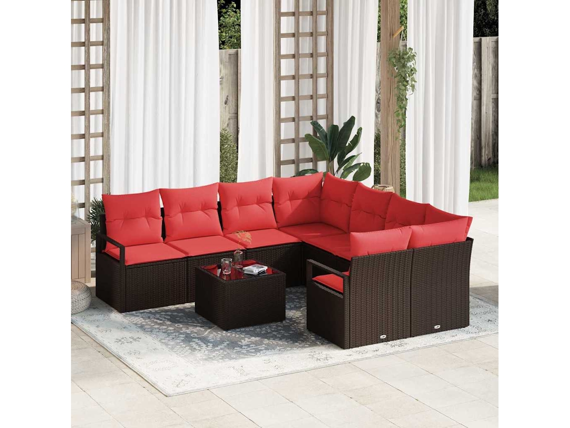 Vidaxl Conjunto De Sofás 9 Unid. 8-número De Lugares Marrom E Vermelho