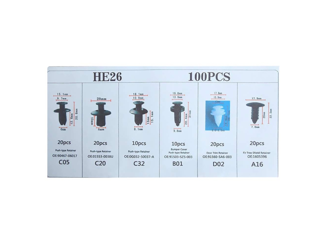 Conjunto Com 100 Peças De Clipes Fixação Para Automóveis, Rebites De Plástico, Fixadores, Parafusos, Para Choques