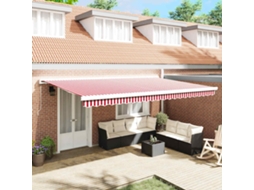 Vidaxl Toldo Retrátil Vermelho E Branco 500 × 300 Cm Lona E Alumínio