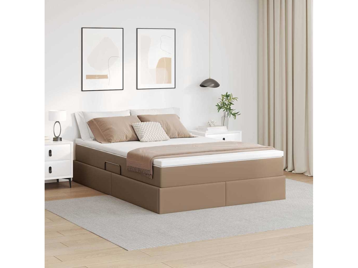 Vidaxl Cama Com Arrumação E Colchão Cappuccino 140 X 200 Cm