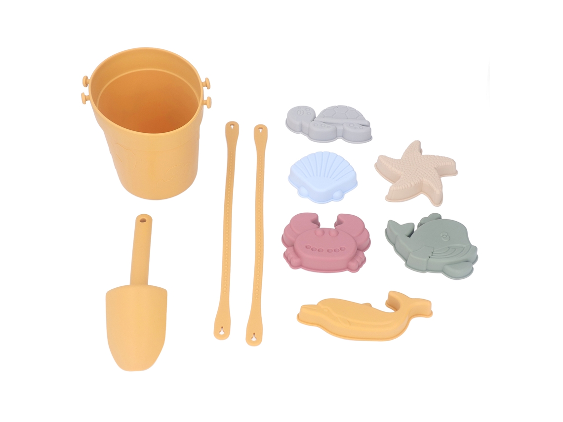 Balde De Praia Silicone Com Brinquedos - Conjunto Interativo, Leve E Portátil Para Crianças Amarelo -aquaforge