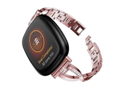 Pulseira Universal De Metal Com Diamantes, Compatível Fitbit Versa 4/ Sense 2, Tons Rosa E, Acabamento Moderno