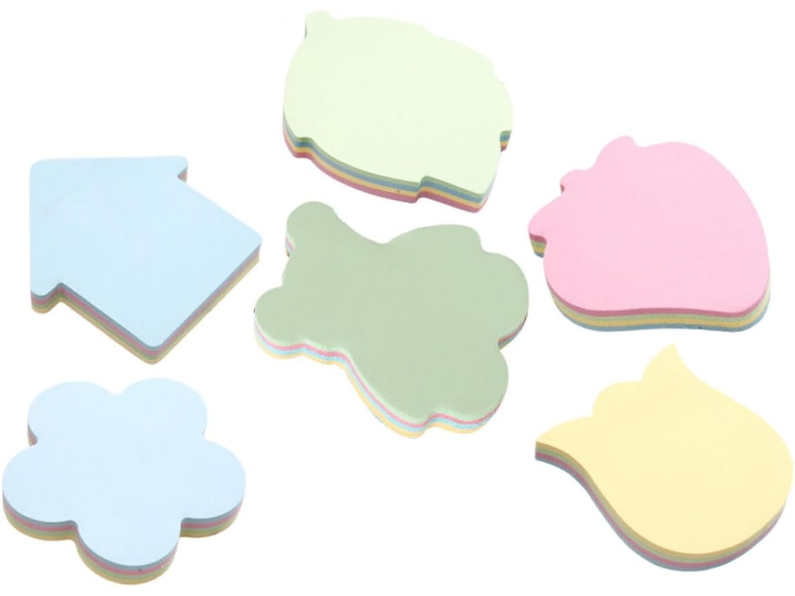 Blocos de notas adesivas decorativas para estudantes, adesivos práticos em vários formatos: morango, vaso, flor.