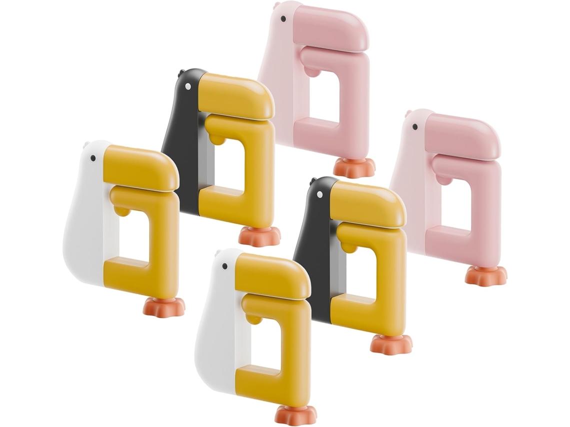 Conjunto De 6 Ganchos Magnéticos Mesa Com Design Pássaros, Nas Cores Branco, Rosa E Preto Economizam Espaço São
