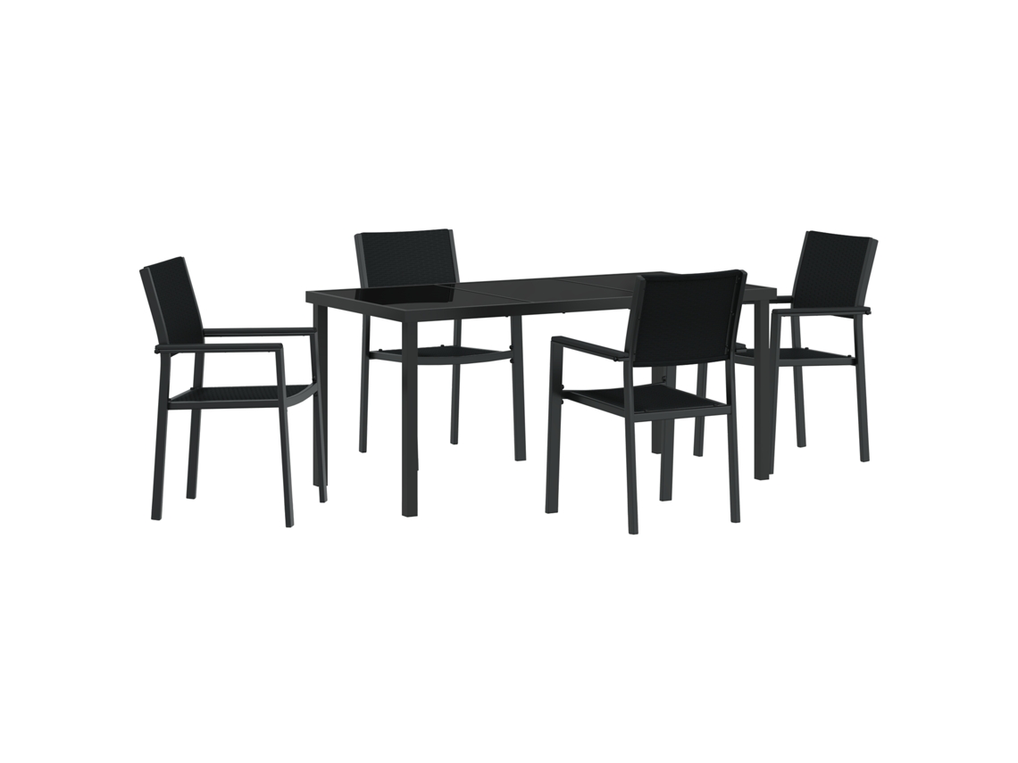 Conjunto 4 De Jantar De Jardim Vidaxl Preto De Rattan Poliéster