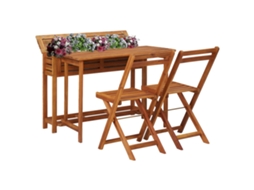 Vidaxl Mesa de Plantio para Jardim C/ 2 Cadeiras Bistrô Acácia Maciça