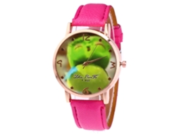 Reloj De Cuarzo Con Correa De Cuero Pu Unisex Dial De Frutas Color Rosa