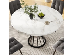 Mesa Redonda Elegante 80×80×76cm Tampo Marmorizado Mdf Pés Pretos Para 4-6 Pessoas Interior