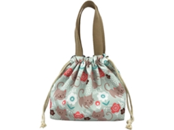 Lancheira reutilizável com cordão Aquaforge Green Cat, pequena e adorável, perfeita para meninas e mulheres.