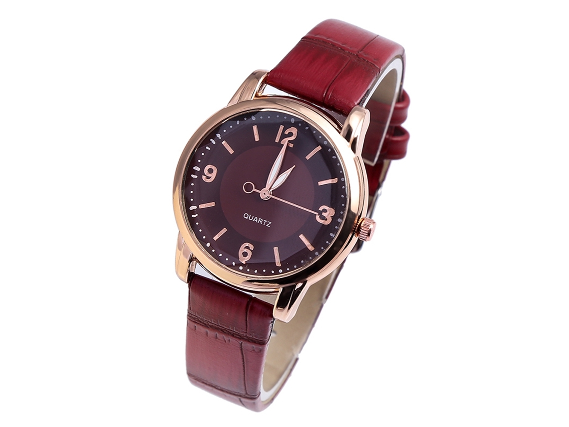 Relógio de Pulso Feminino Zhoulianfa Analógico de Quartzo com Pulseira de Couro Pu Vermelho