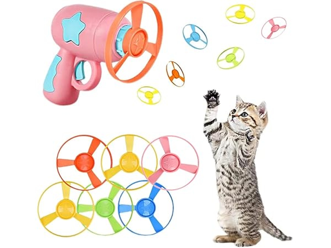 o Gato Pega Brinquedos Disco Voador Inclui 1 Lançador e 6 Hélices, Podendo Ser Usado para Interação Treino, Educativo, Divertido, Erg STELASPLEN