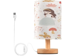 Luminária De Cabeceira Skyshu Com Animais Da Floresta, Pequena Luminária De Mesa Led Usb Com Base Madeira Antiderrapante