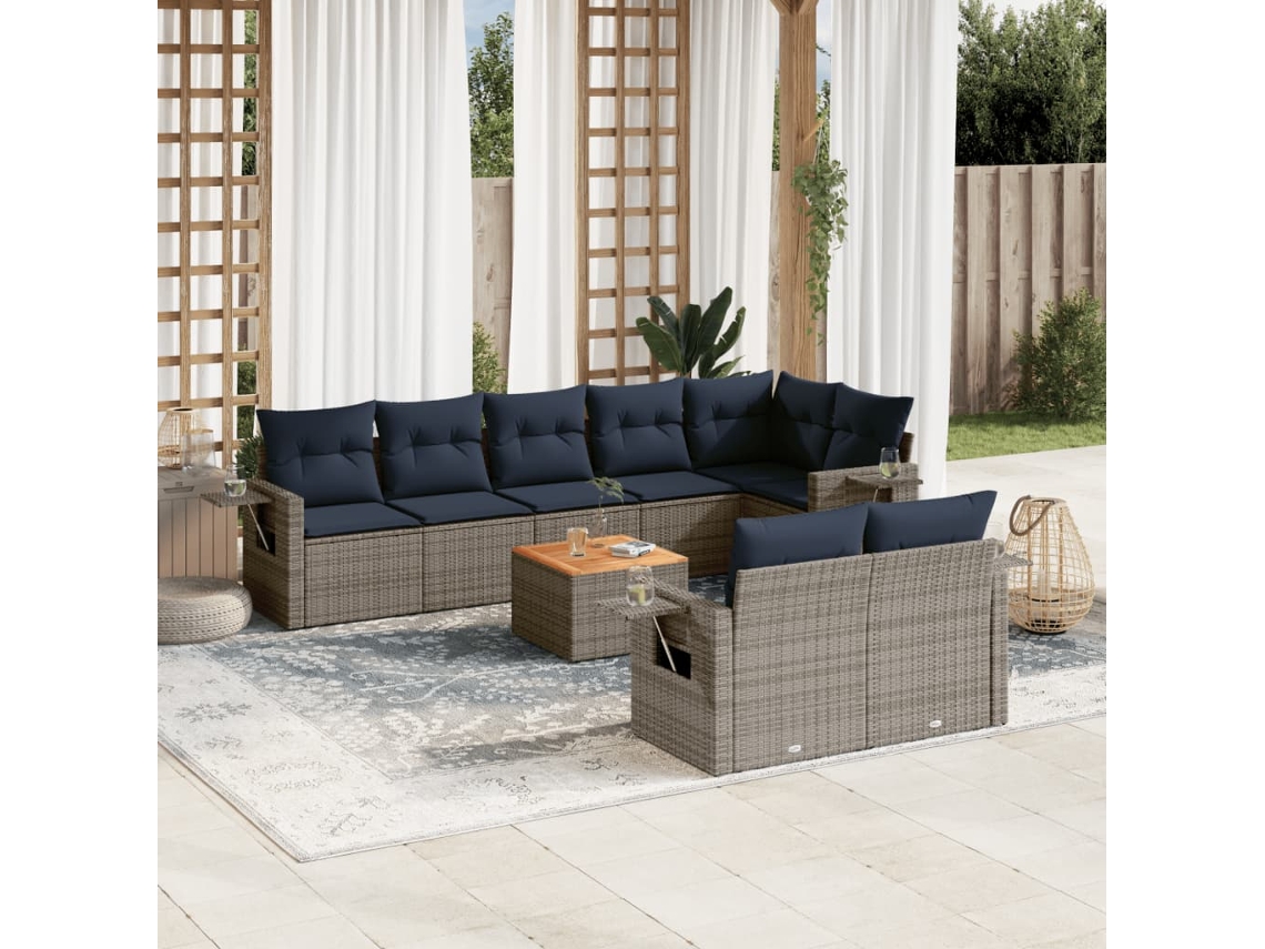 Vidaxl Conjunto De Sofá De Jardim De 9 Peças Com Almofadas Em Rattan Sintético Cinza