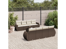 Vidaxl 9 Pcs Conjunto Sofás P/ Jardim C/ Almofadões Vime Pe Castanho