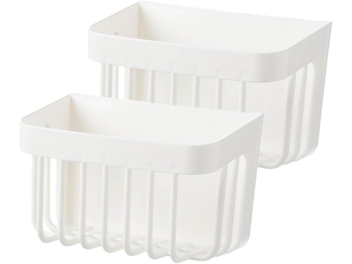 Conjunto De 2 Cestos Armazenamento Parede Para Banheiro, Sem Necessidade De Furar