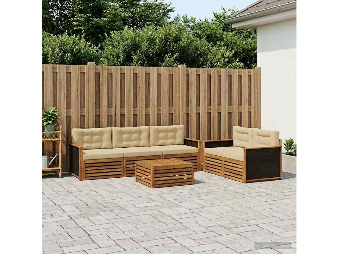 Vidaxl Conjunto De Sofás Para Exterior 6 Unid. Natural E Bege