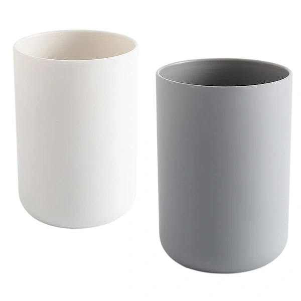 Copo Porta Escova Dentes Plástico 300ml Branco Cinza