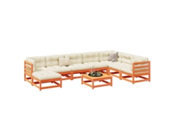 9 unidades Conj. Sofás Jardim C/ Almofadões Pinho Maciço Castanho Mel Dkd Home Decor