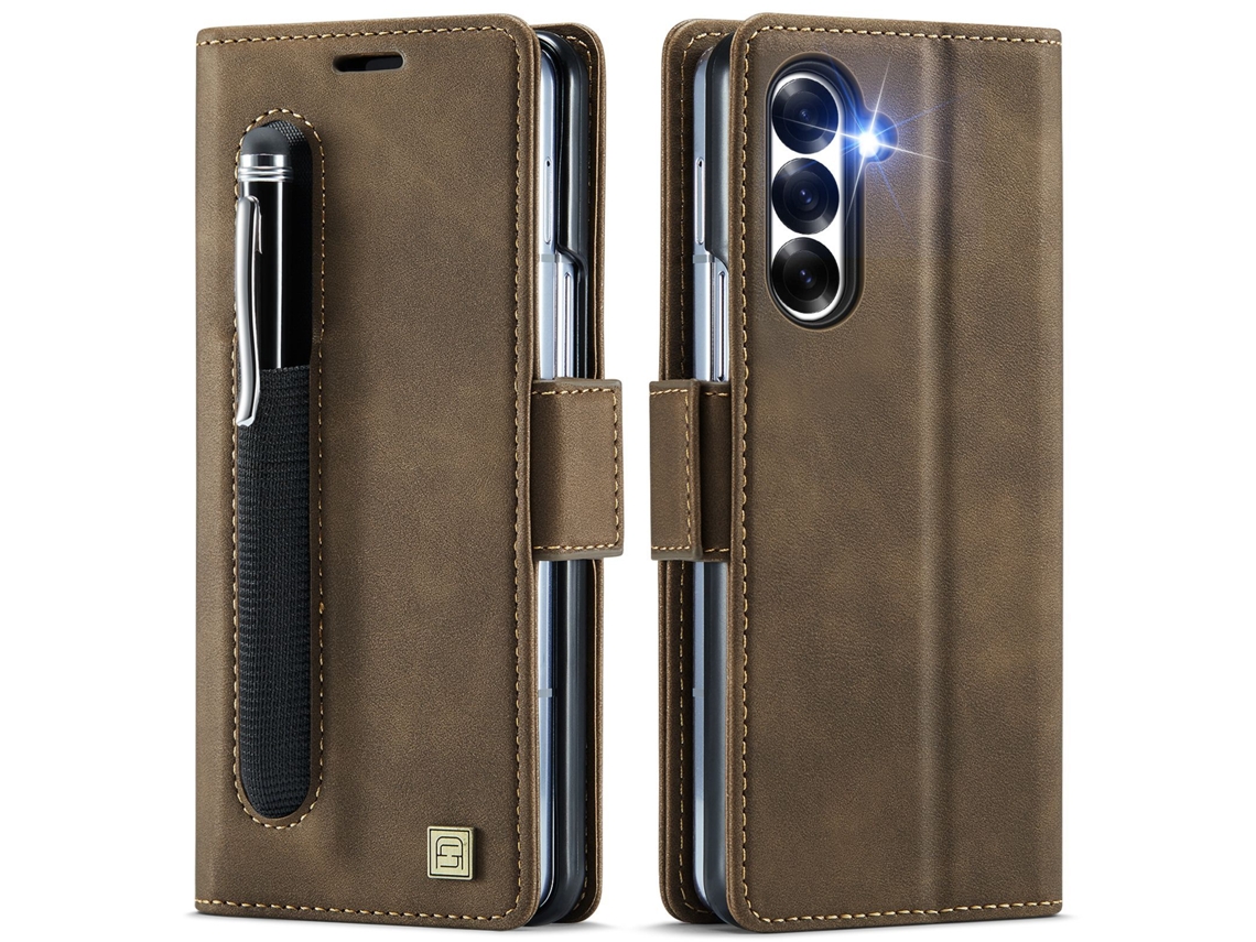 Capa De Couro Para Celular Com Compartimento Para Cartãomarrom - Samsung Z Fold6