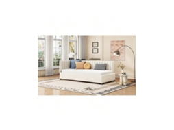 Sofá Cama Multifuncional 90x200cm Com Estrado E Tecido De Veludo Suave Em Bege
