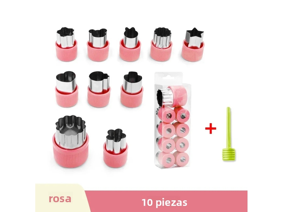 Conjunto Rosa De 10 Peças) Moldes De Aço Inoxidável Para Frutas E Legumes, Cortadores De Petiscos Em Formato De Coração E Flor.
