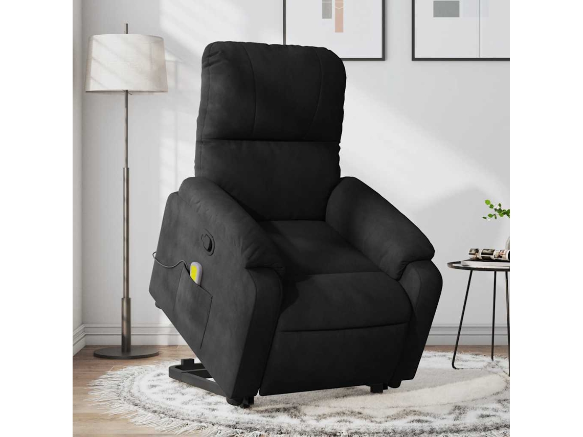 Vidaxl Poltrona De Massagens Reclinável Elevatória Microfibra Preto