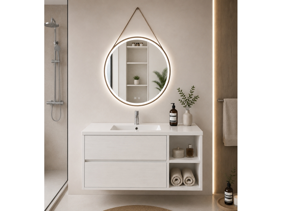 Móvel De Casa De Banho Com Lavatório Origenbath Zeus Sem Espelho 90x45 Cm Direita Branco Nordico