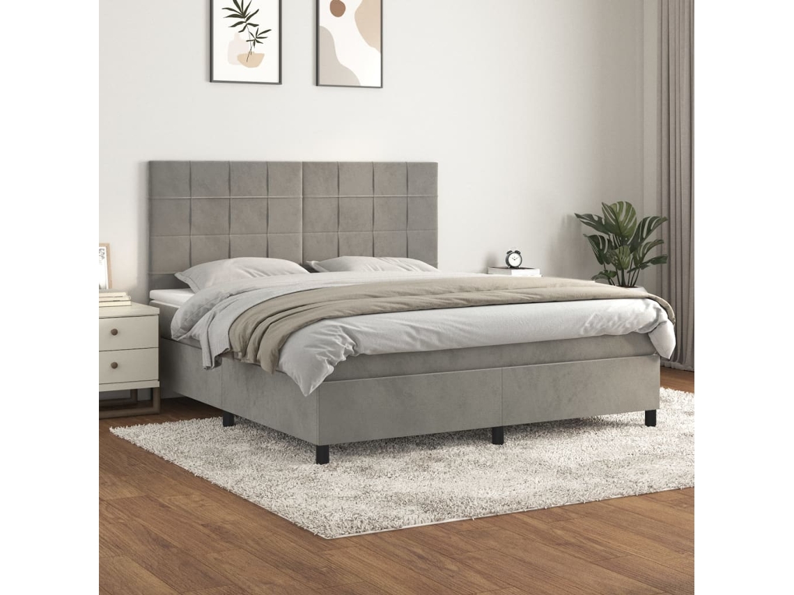 Vidaxl Cama Com Molas/colchão 180x200 Cm Veludo Cinzento-claro