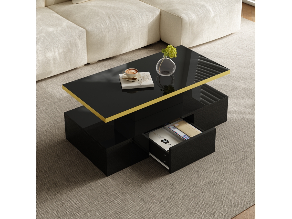 Mesa Centro Laca Brilho Led Prateleiras Lateral Sala Sofá