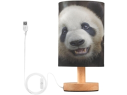 Luminária De Cabeceira Led Em Formato Panda Para Quarto, Luminária De Leitura Com Cúpula Tecido, Base De Madeira E Porta