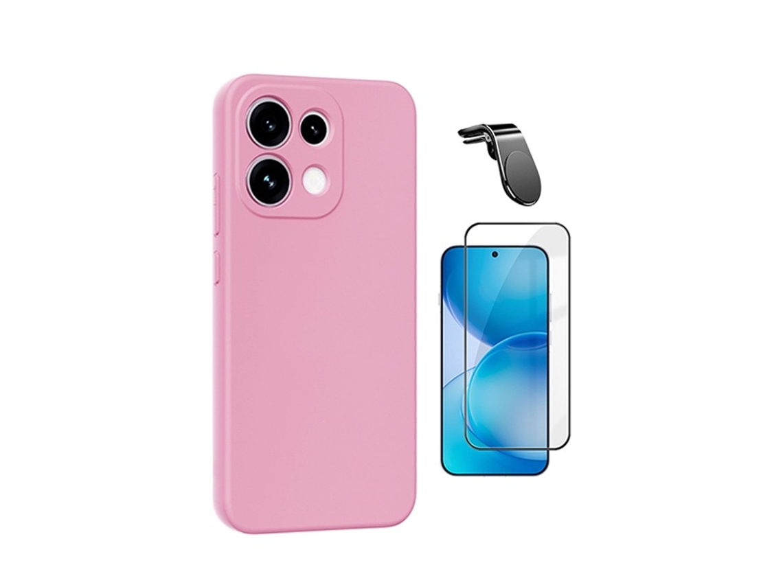 Kit Vidro Temperado Capa Silicone Líquido Suporte L Phonecare Para Oppo Reno16 Fs 5g - Rosa