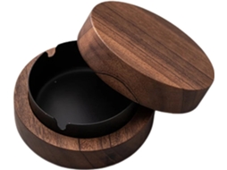 Cinzeiro Premium Madeira Nogueira Inox com Tampa Antivento para Interior Exterior Carro Pátio ZYBLSSBB
