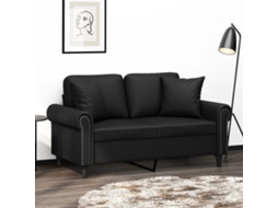 Vidaxl Sofá 2 Lugares + Almofadas Decorativas 120cm Couro Artif. Preto