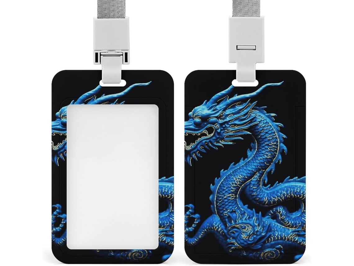 Porta Crachá Com Dragão Chinês Azul E Cordão, Capa Plástica Impermeável, Ideal Trabalho, Escritório, Professores