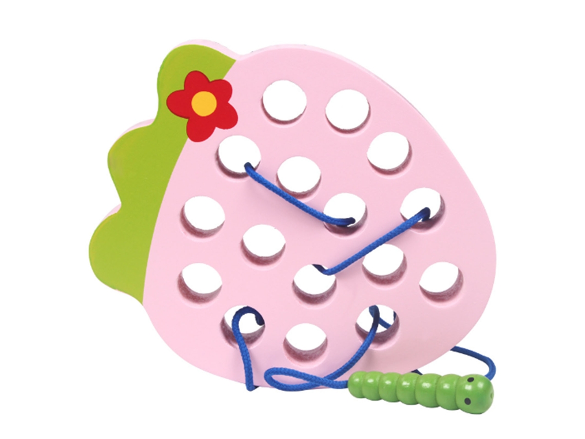 Mali brinquedo de Madeira Lagarta Comendo Frutas Montessori Jogo de Passar Fio Educação Infantil