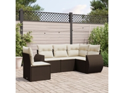 Vidaxl 5 Pcs Conjunto Sofás P/ Jardim C/ Almofadões Vime Pe Castanho