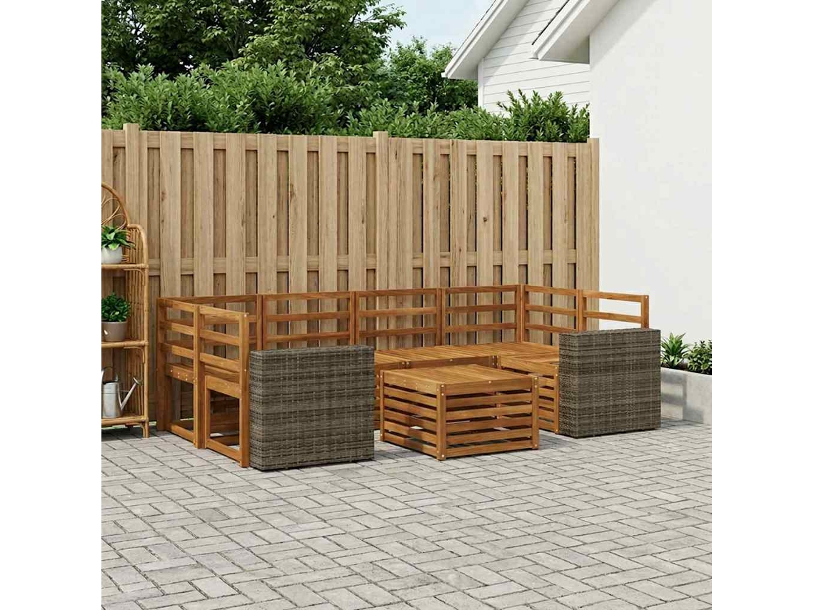 Vidaxl Conjunto De Sofás Para Exterior 7 Pcs Natural