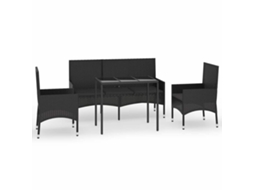 Conjunto de 4 Pcs Lounge de Jardim com Almofadões Vime Pe Preto MAISON EXCLUSIVE