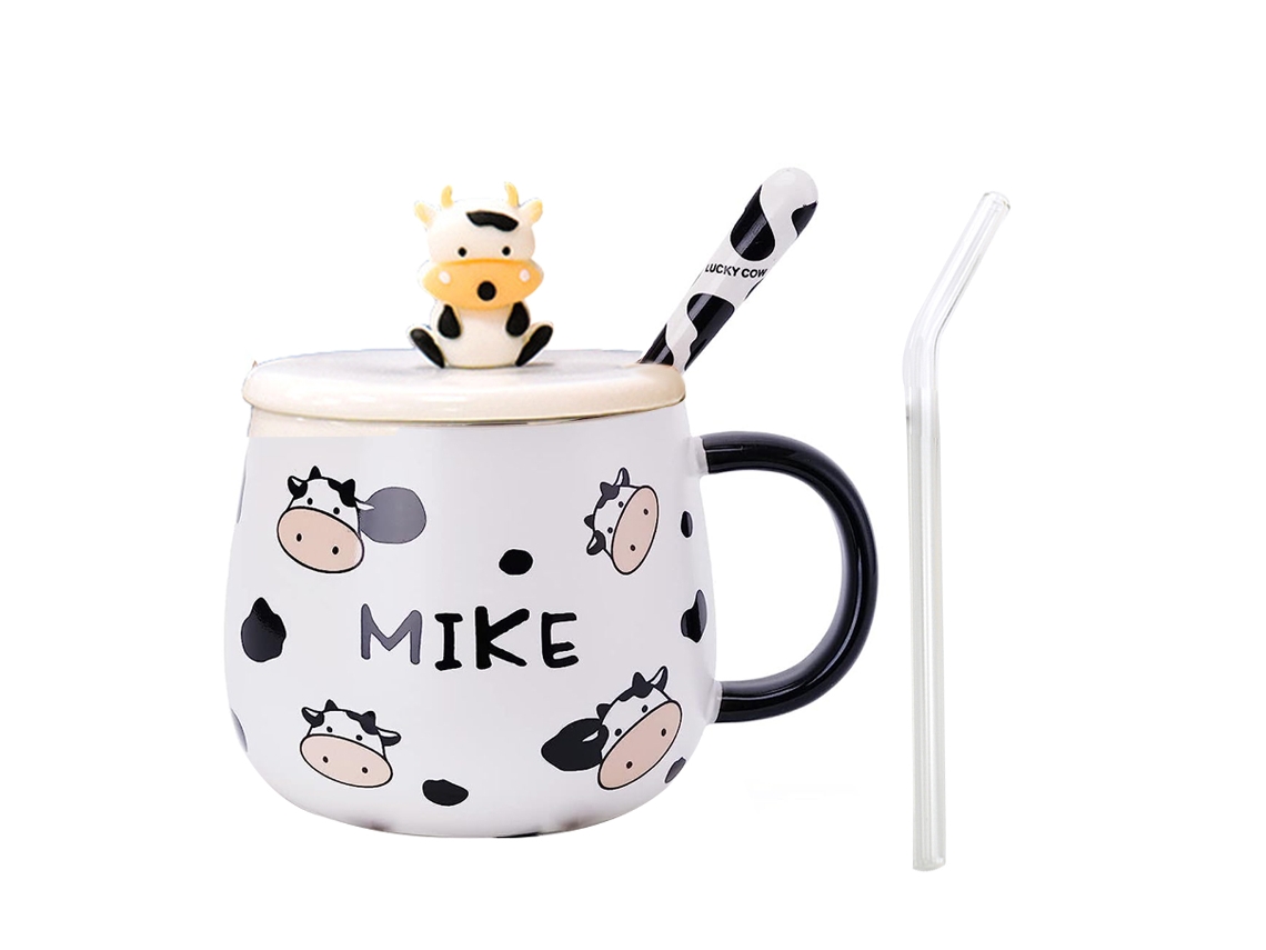 Caneca Fofa de Vaca para Café com Tampa Bonita 450Ml Presente para Amantes de Vacas NEVEANCE