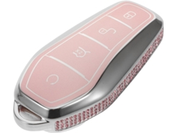 Capa protetora rosa para chave de carro com strass nas laterais.